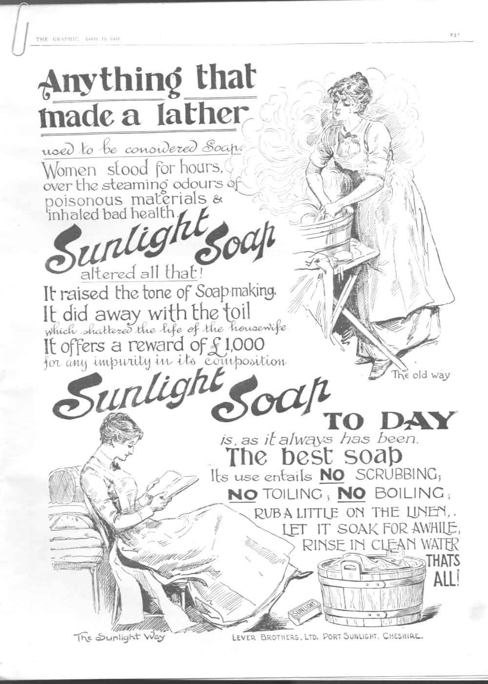 Old Antique Print 1902 Sunlight Soap Advert Anything That Makes A Lather 20th