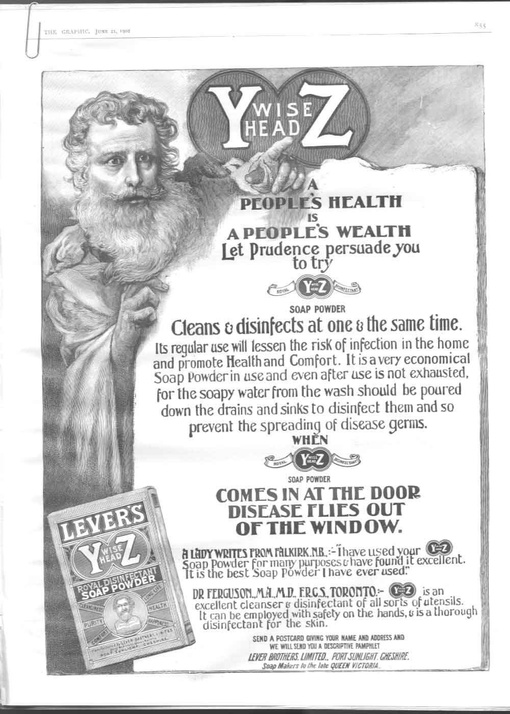 Original Old Antique Print Royal Soap Powder 1902 Lever Bros Sunlight Advert Yz