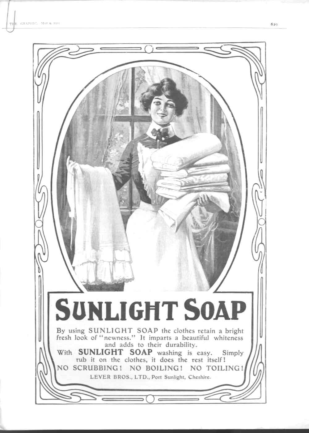 Original Old Antique Print Advert Sunlight Soap Smiling House Maids 1903 20th
