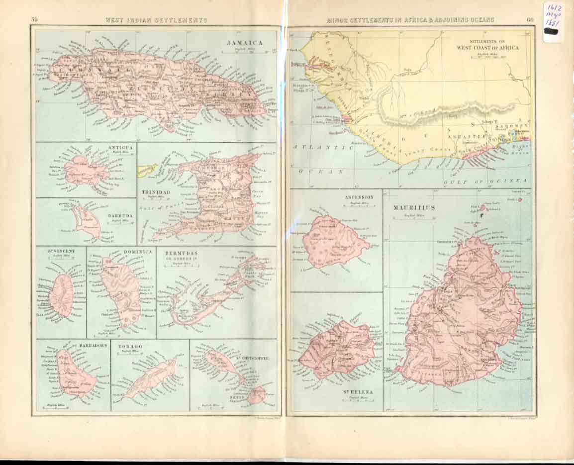 Original Old Antique Print Ref.1 Map 1881 Bartholomew West Indian Settlements