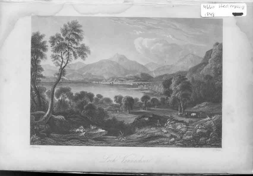 Original Old Antique Print Loch Vennachoir 1848 Scotland Steel Engraving 19th