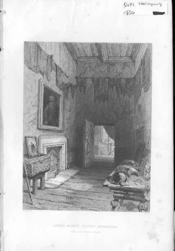 Original Old Antique Print Queen Mary'S Closet C1850 Scotland Steel Engraving