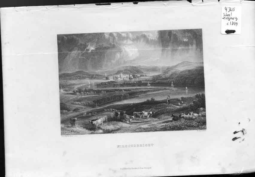 Original Old Antique Print Kircubright C1849 Scotland Steel Engraving Victorian