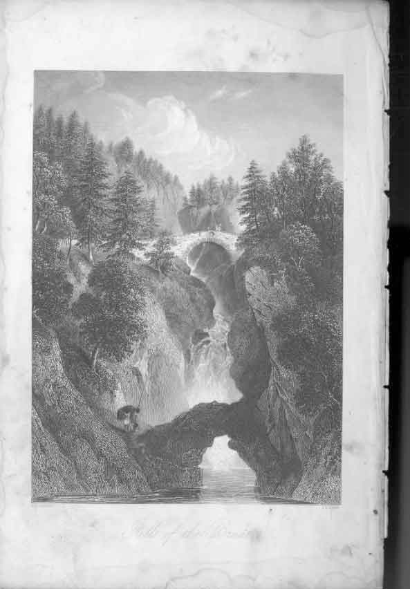 Original Old Antique Print The Falls Bruair Scotland