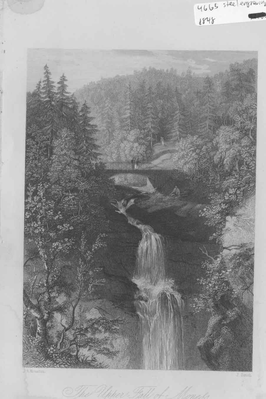 Original Old Antique Print Upper Fall Monels 1848 Scotland 19th