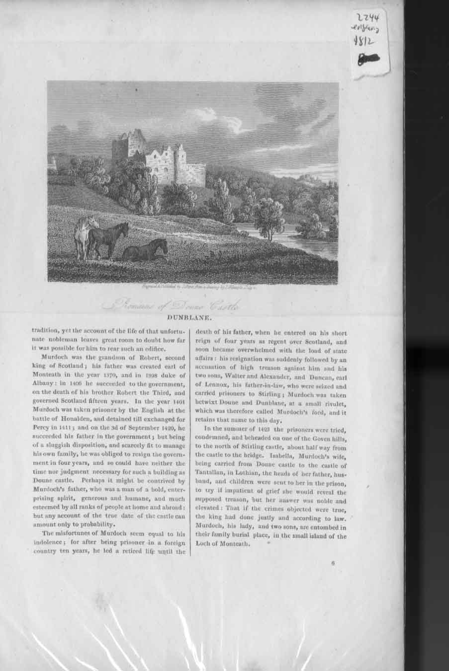 Original Old Antique Print Dunblane 1812 Scotland 19th Century