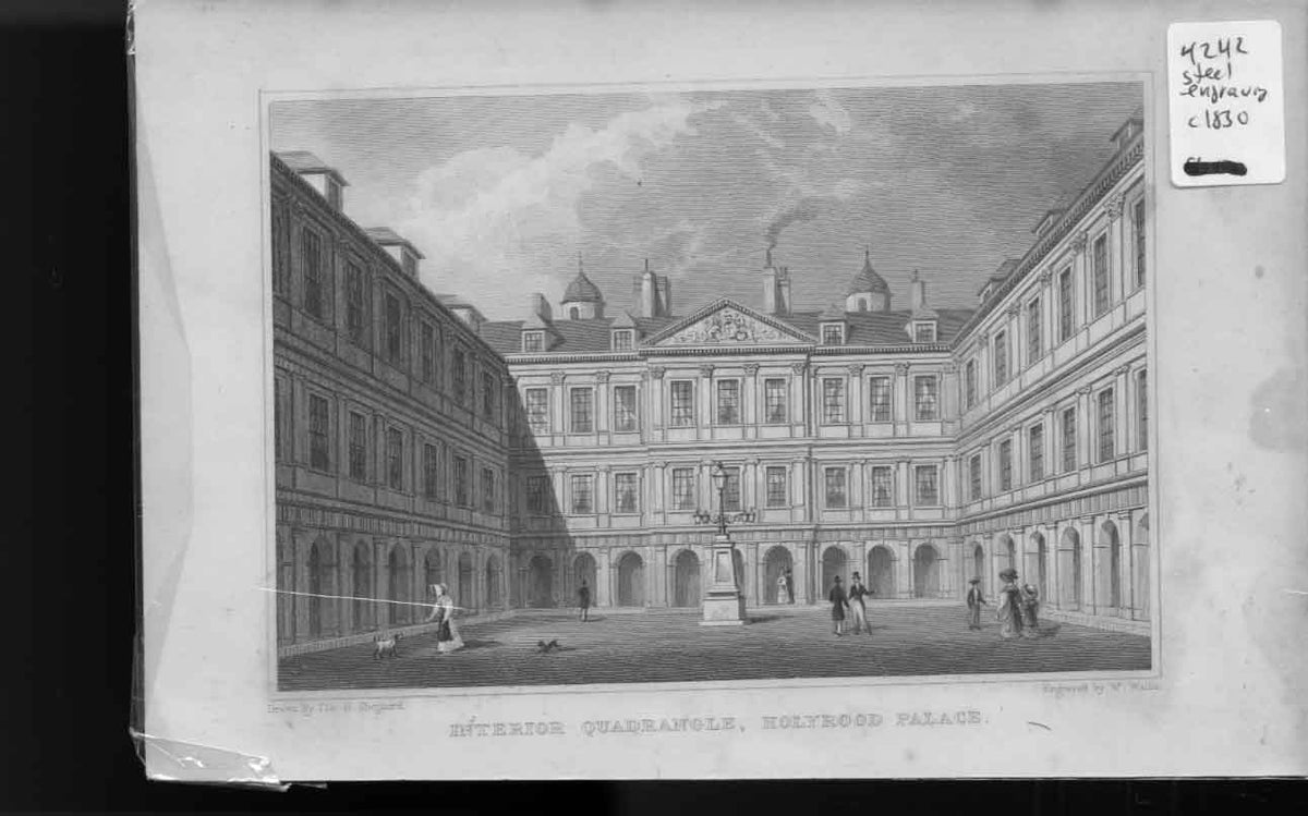Original Old Antique Print Quadrangle Holyrood Palce Edinburgh C1830 Scotland