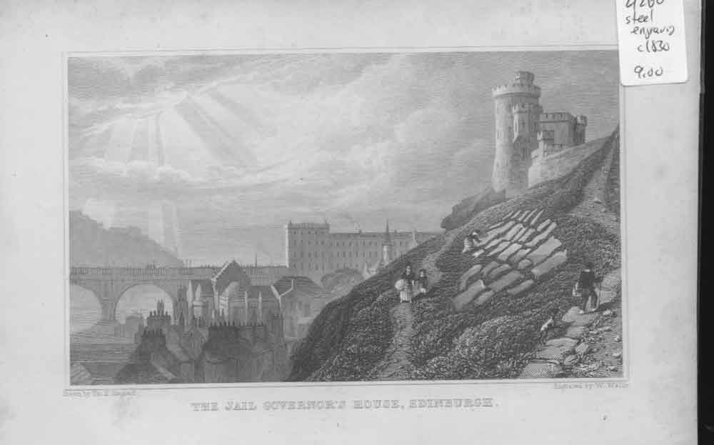 Original Old Antique Print Jail Govenors House Edinburgh Scotland