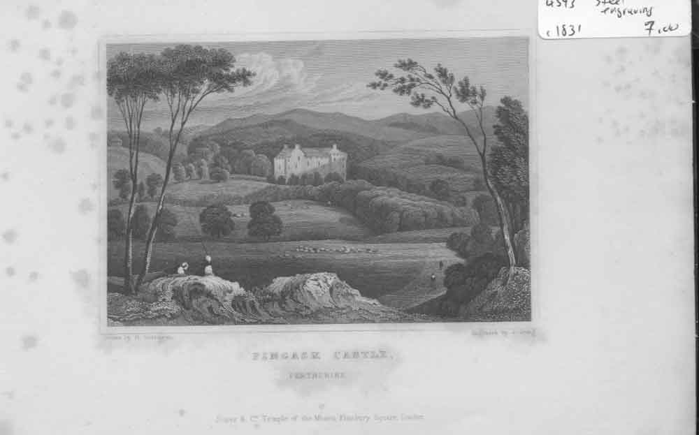 Original Old Antique Print Fincask Castle Perth 1831 Scotland 19th Century