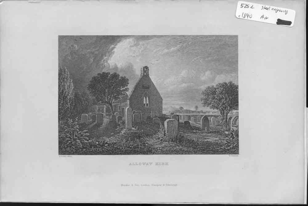 Original Old Antique Print Alloway Kirk Ayr Scotland C1840 19th