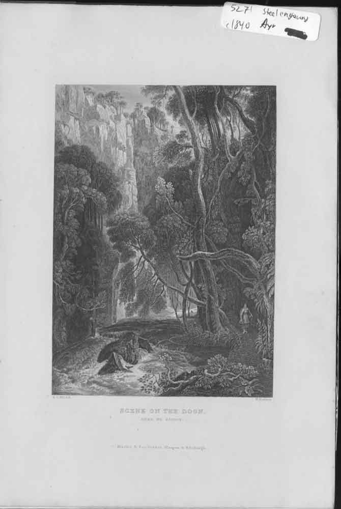 Original Old Antique Print Scene River Doon Ayr Scotland C1840 19th