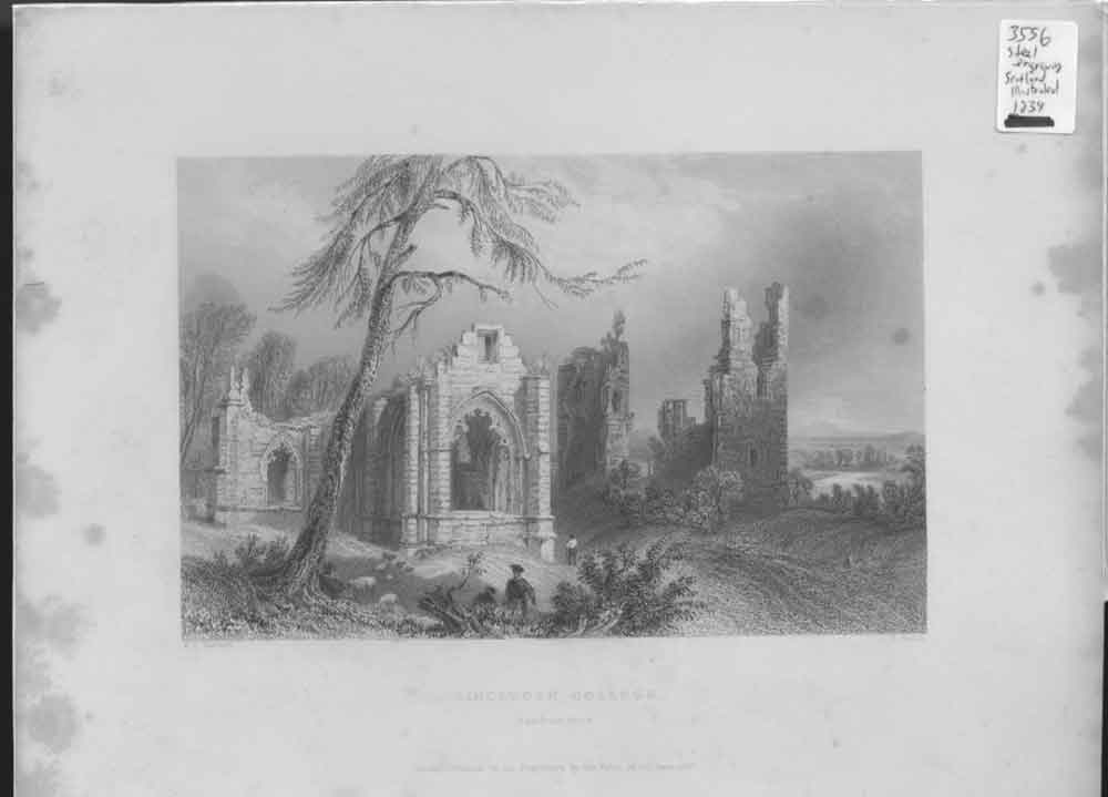 Original Old Antique Print Lincluden College Scotland 1839 19th