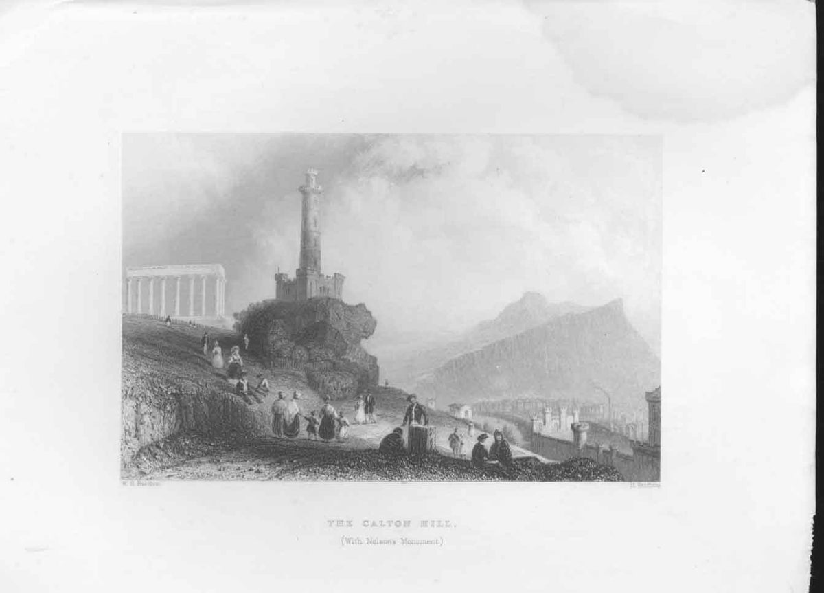 Original Old Antique Print Castle Hill Edinburgh Scotland C1835 19th Century