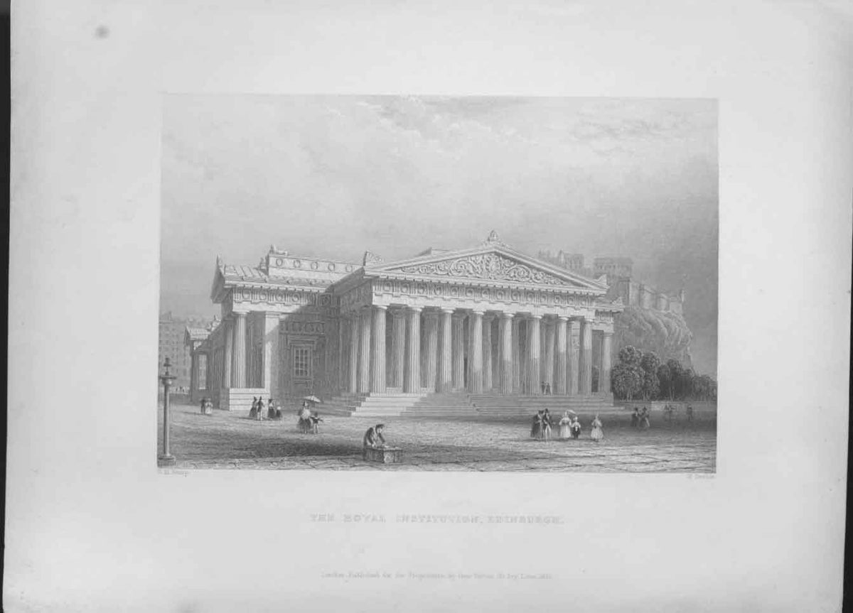 Original Old Antique Print Royal Institution Edinburgh Scotland C1837 Victorian