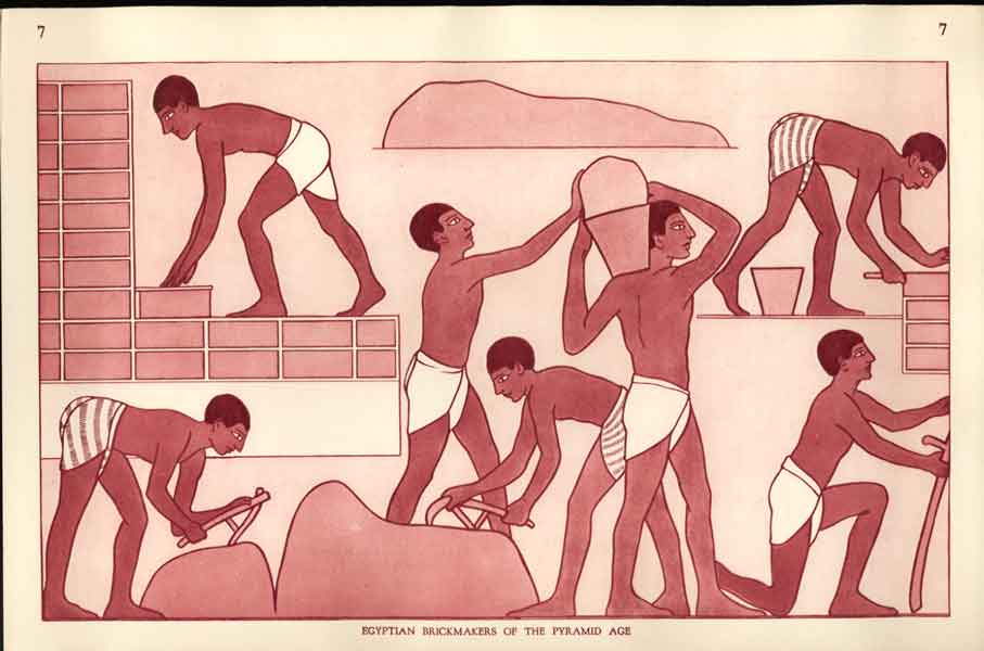 Original Old Antique Print Egypt Brickmakers Pyramid Age Fine Art