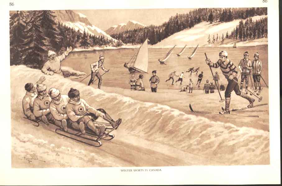 Original Old Vintage Print Winter Sports Canada Drawing By J Macfarlanec1930