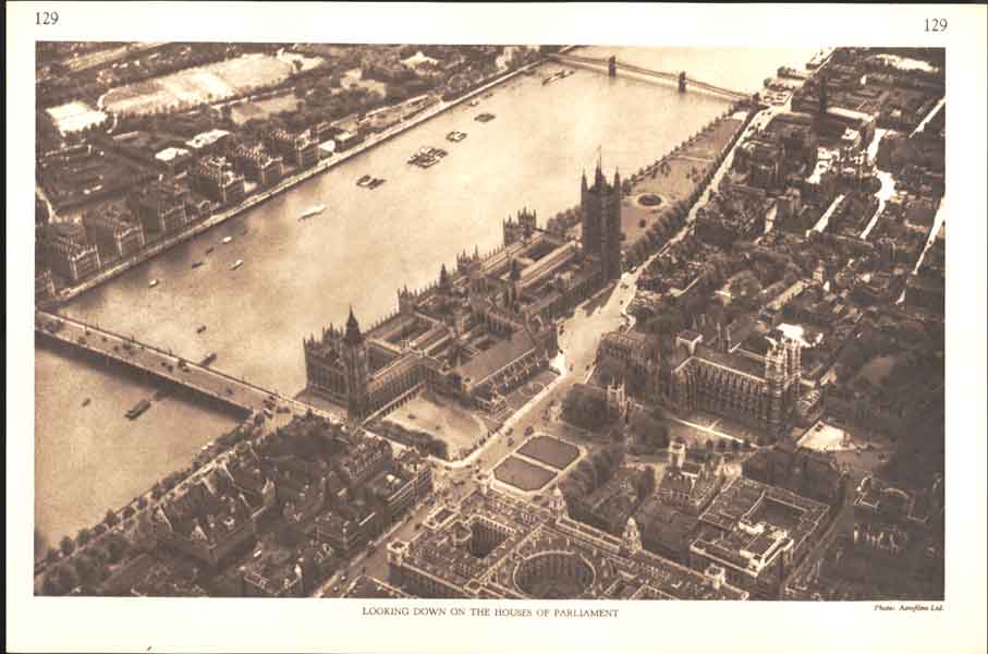 Original Old Vintage Print Looking Down On Houses Parliament London C1930 20th