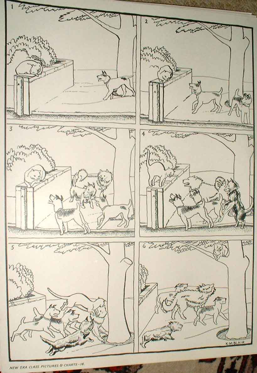 Original Old Vintage Print Early Learning Nursery 20X15" C1931 Dog Cat