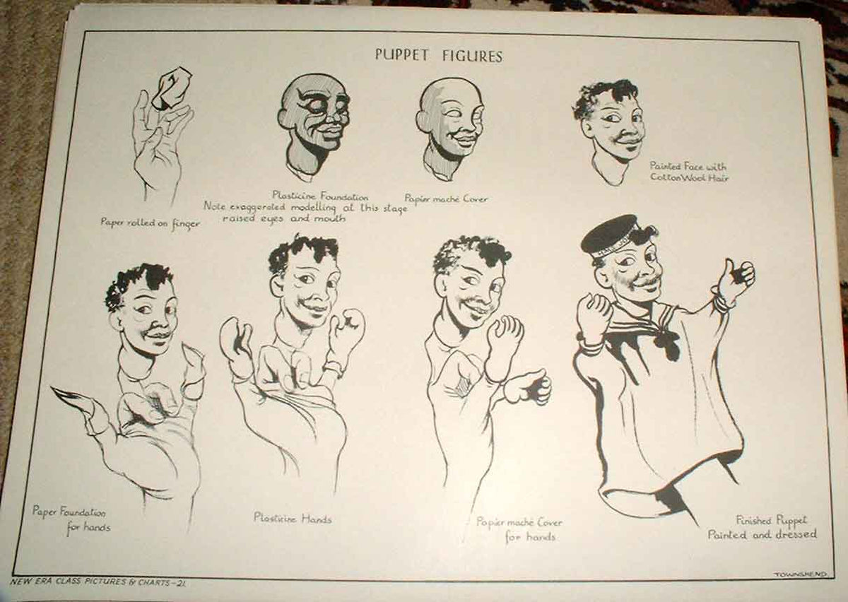 Original Old Vintage Print Early Learning Nursery 20X15" C1931 Puppets