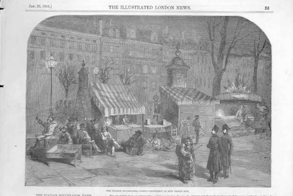 Original Old Antique Print The Italian Boulevards Paris 1853 19th