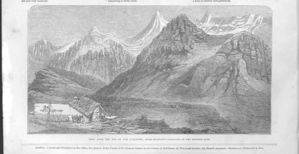 Original Old Antique Print Top Faulhorn Bernese Alps 1853 19th