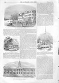 Original Old Antique Print White House Washington & Pierce House Concord 1853