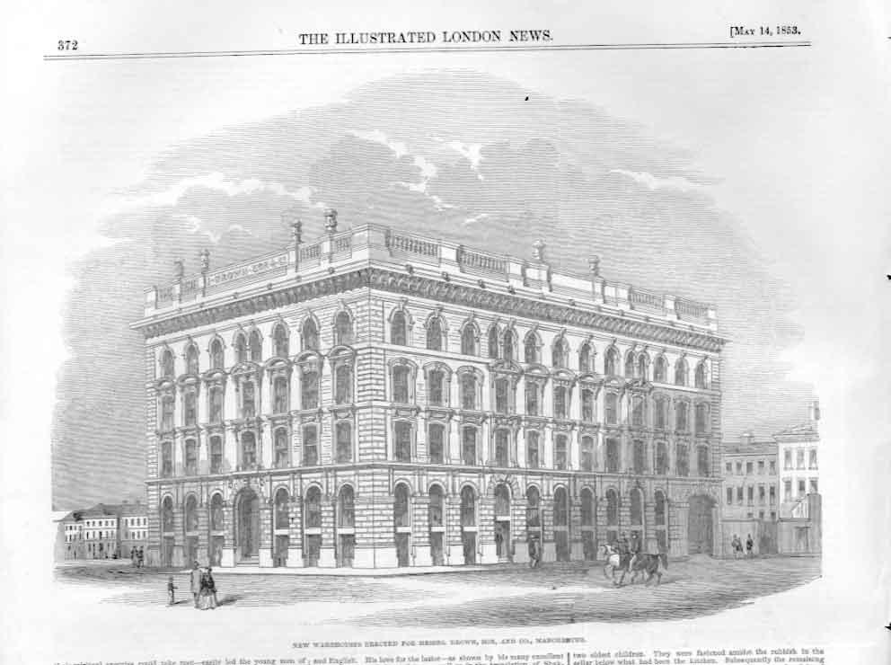 Original Old Antique Print Warehouse For Brown & Son Manchester 1853Victorian
