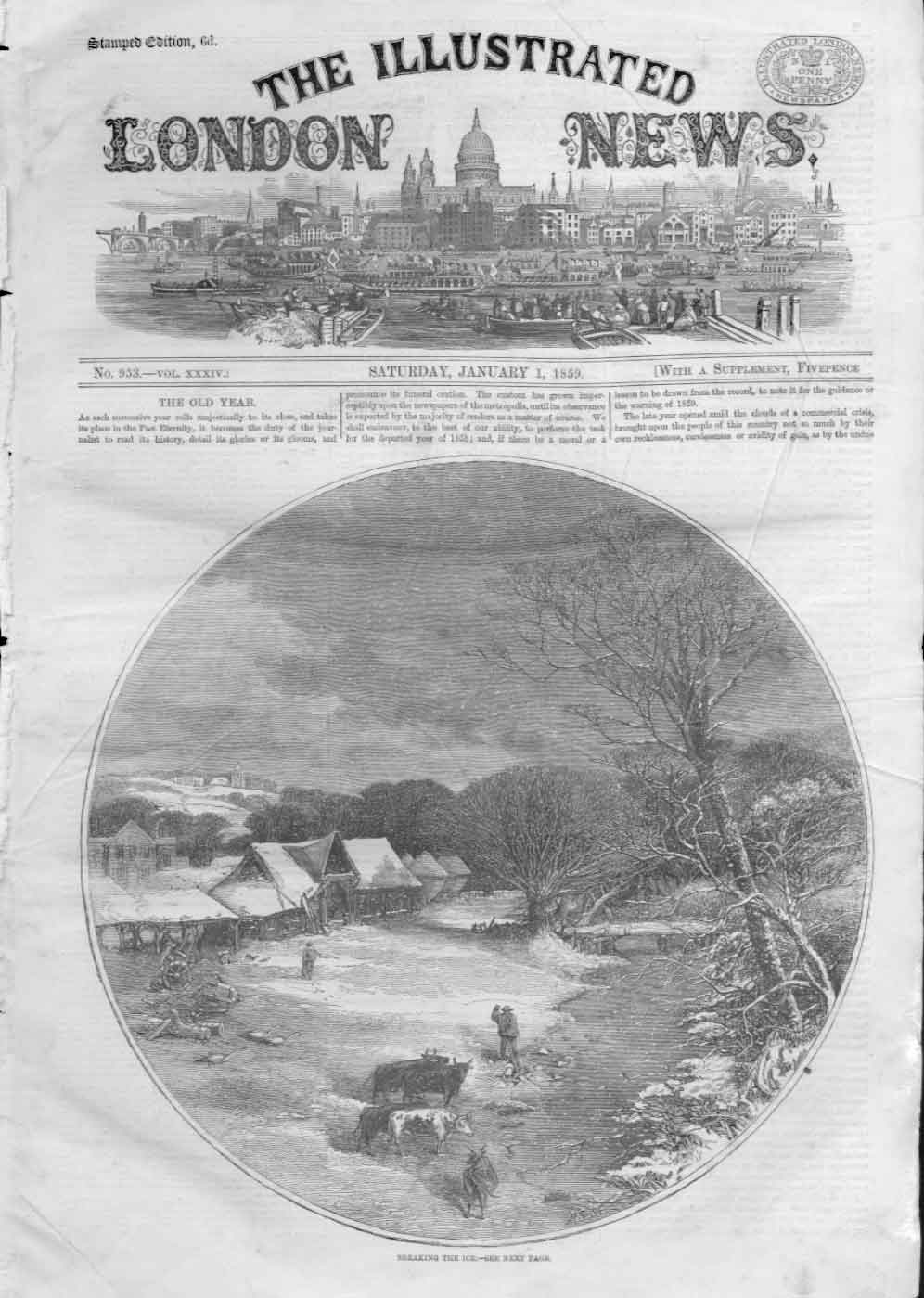 Original Old Antique Print Breaking The Ice Fine Art 1859 0 19th