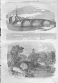 Original Old Antique Print Burns The Twa Bridges Ayr 1859 19th
