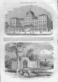 Original Old Antique Print Burnet House Cincinnati Washington Tomb Mount Verno A