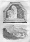 Original Old Antique Print Madonna & Child & Temple Neptune Carthage A