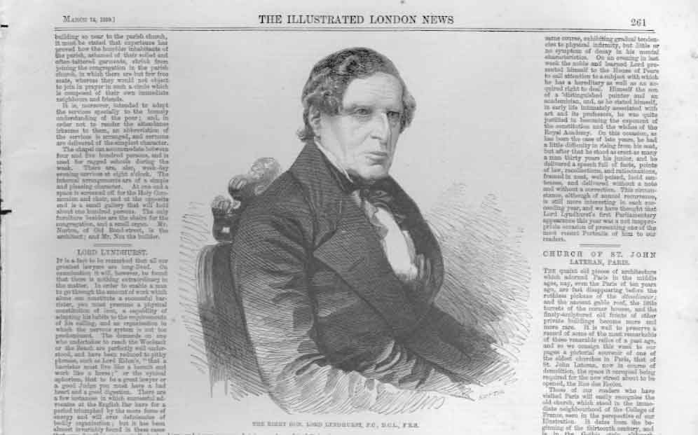 Original Old Antique Print Portrait 1859 Lord Lyndhurst A 19th Century