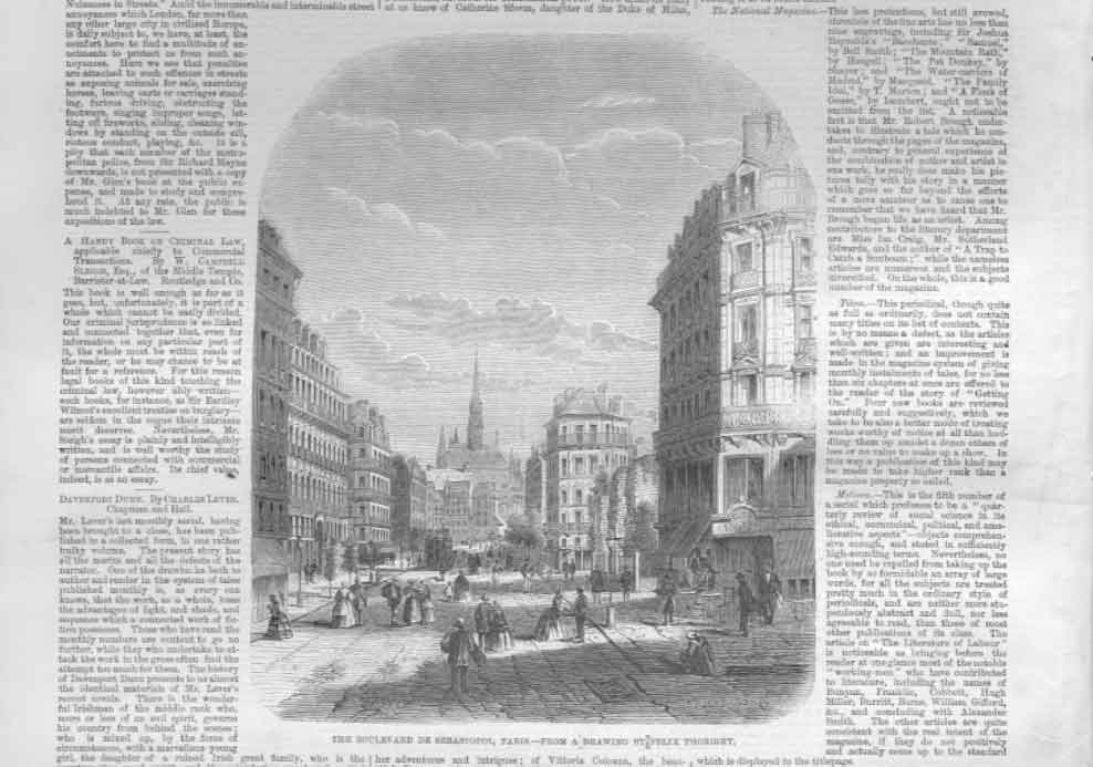 Original Old Antique Print Boulevardde Sebastopol Paris 1859 19th