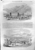 Original Old Antique Print Port & Lake Como Italy & City Quito S America