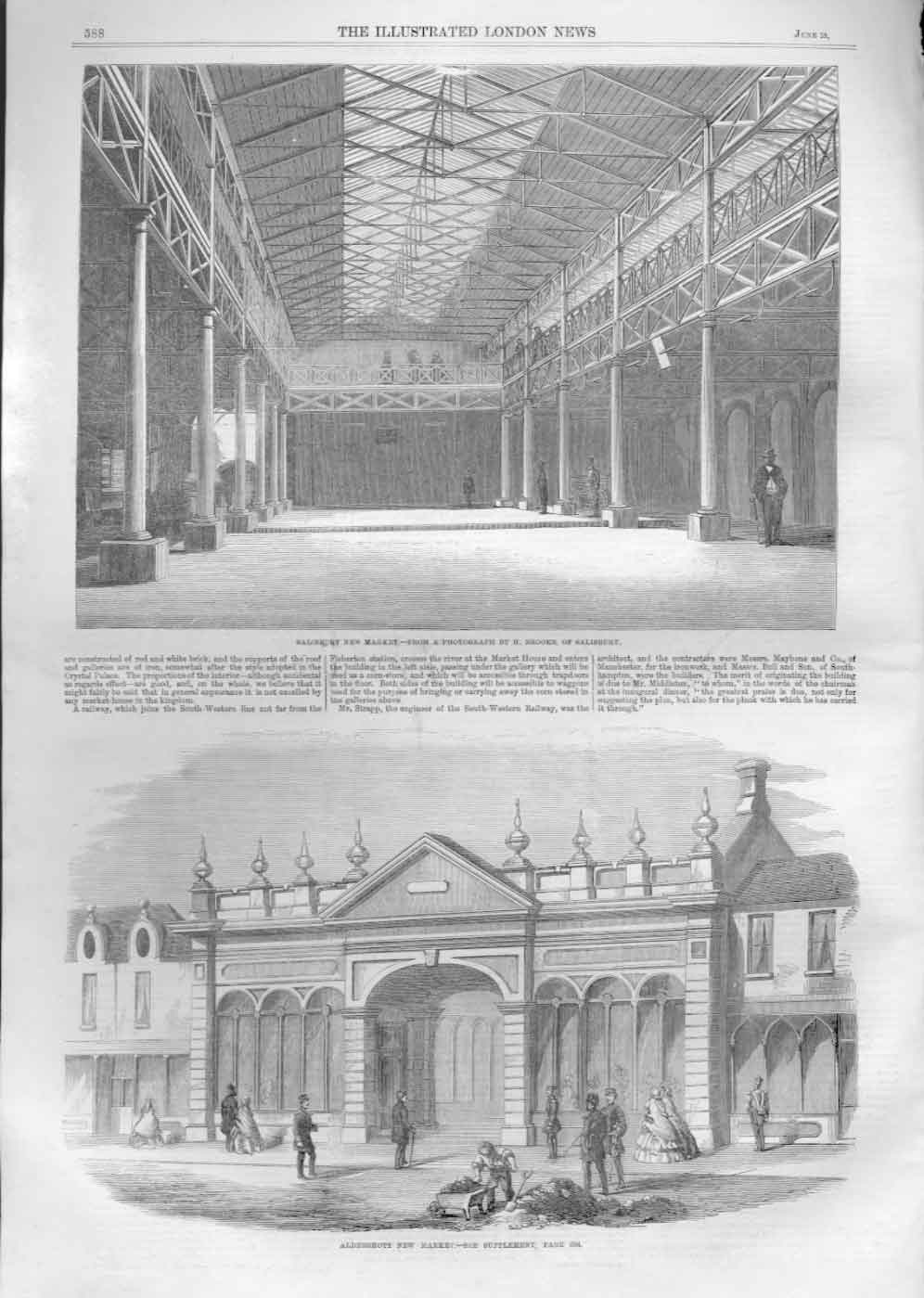 Original Old Antique Print Salisbury & Aldershott New Markets 1859 Victorian
