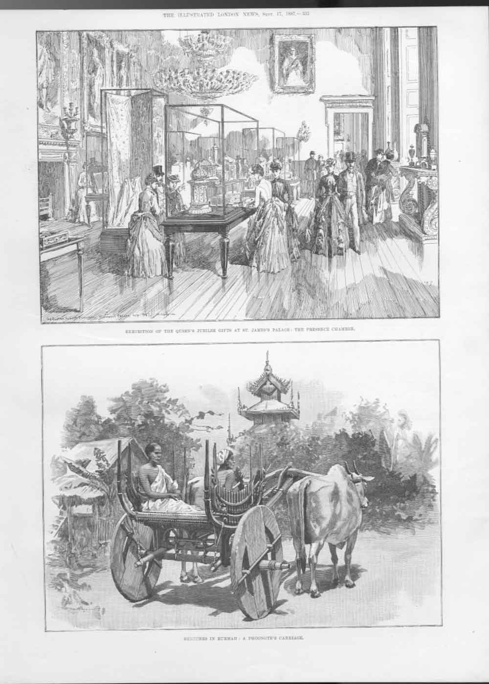Old Antique Print Queens Jubilee Gifts St James Palace & Phoongye Carri A