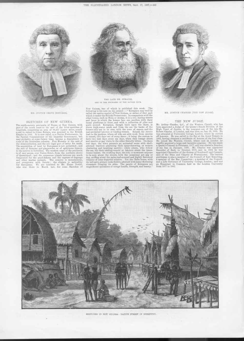 Old Antique Print Street In Kerepunu Guinea & Dr Strauss Savage Club 187 A 19th