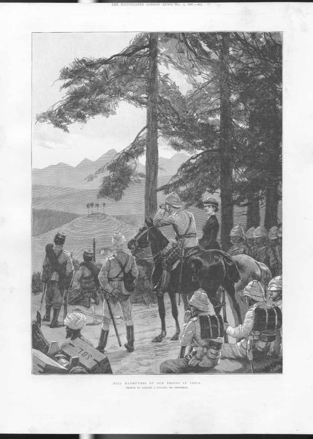 Original Old Antique Print Hill Manoeuvers Our Troops India 1887 19th