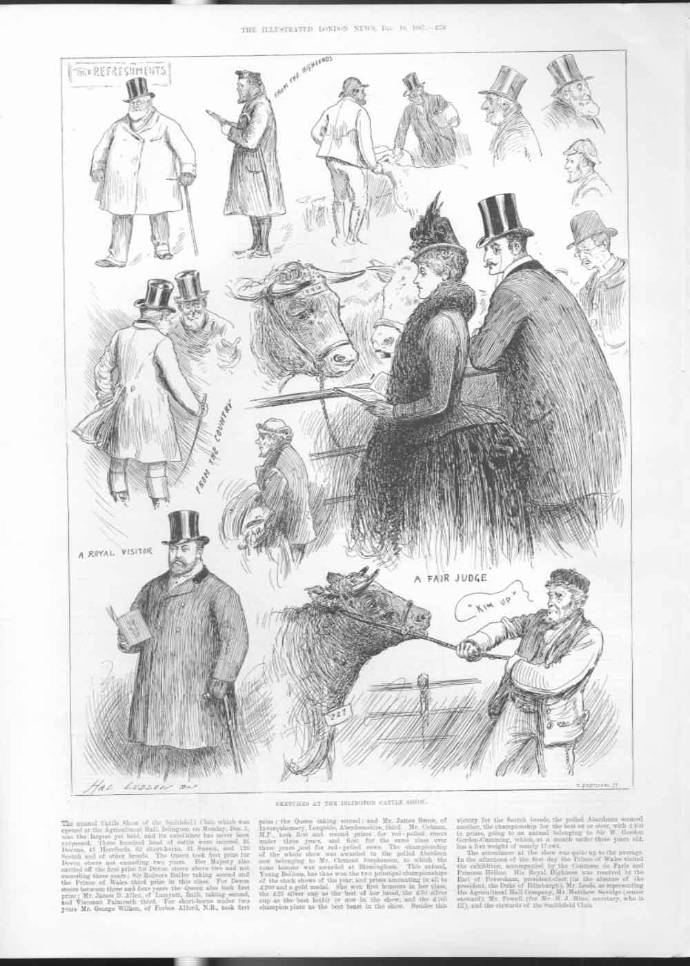 Original Old Antique Print A Fair Judge At Islington Cattle Show