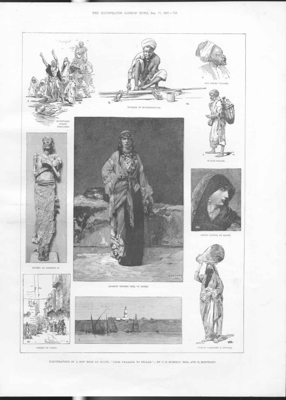 Original Old Antique Print Arabian Singing Girl Esneh Egypt 1887Victorian