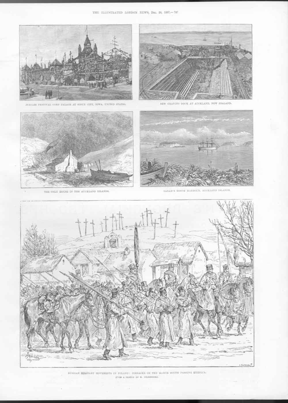 Original Old Antique Print Sioux City Iowa Auckland Islands 1887Victorian