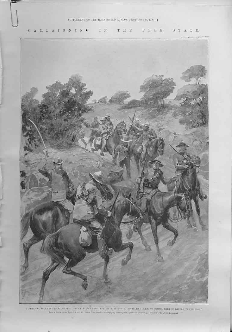 Original Old Antique Print Free State Campaign 1900 Boer War 20th