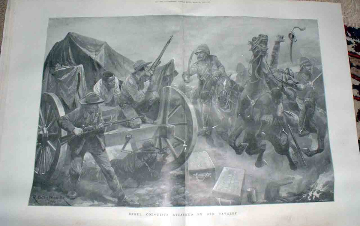 Old Antique Print Rebel Colonists Attacked By Our Cavalry 1900 Boer War 20th