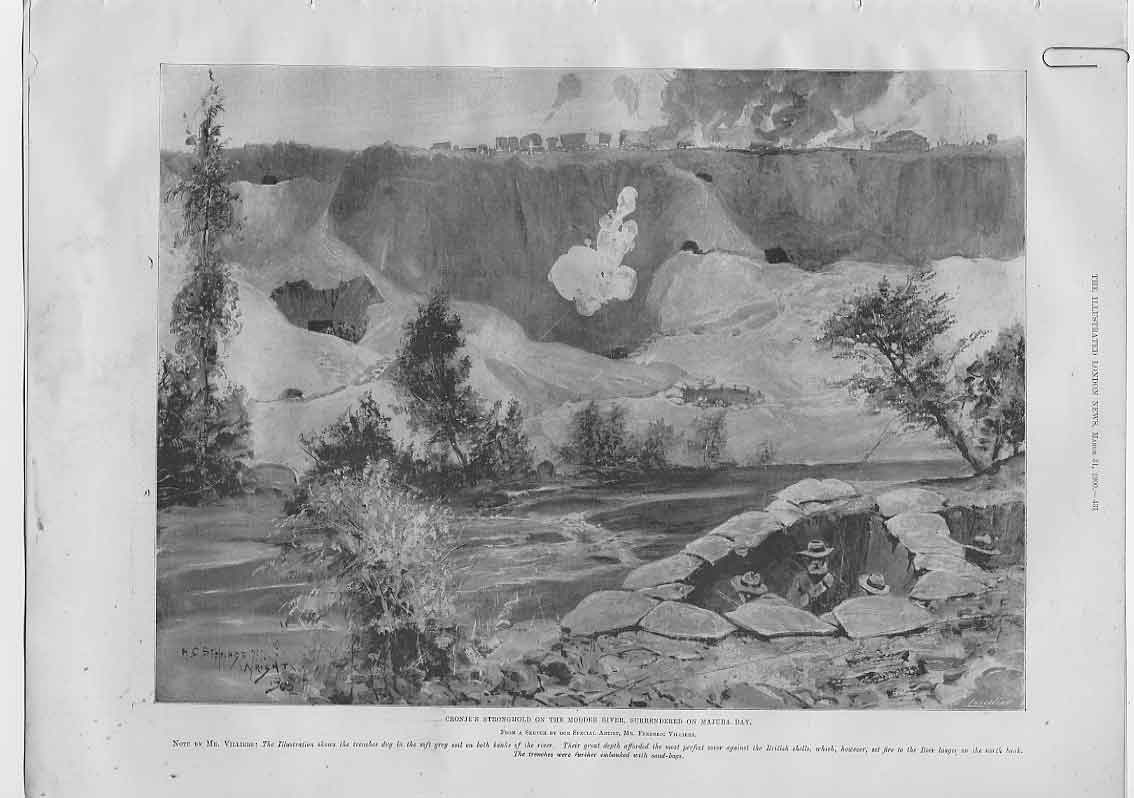 Original Old Antique Print Cronjes StronghOn Modder River 1900 Boer War 20th