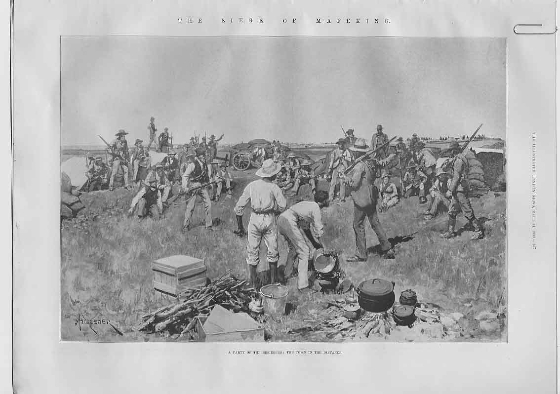 Original Old Antique Print Siege Mafeking Boer Besieging 1900 20th