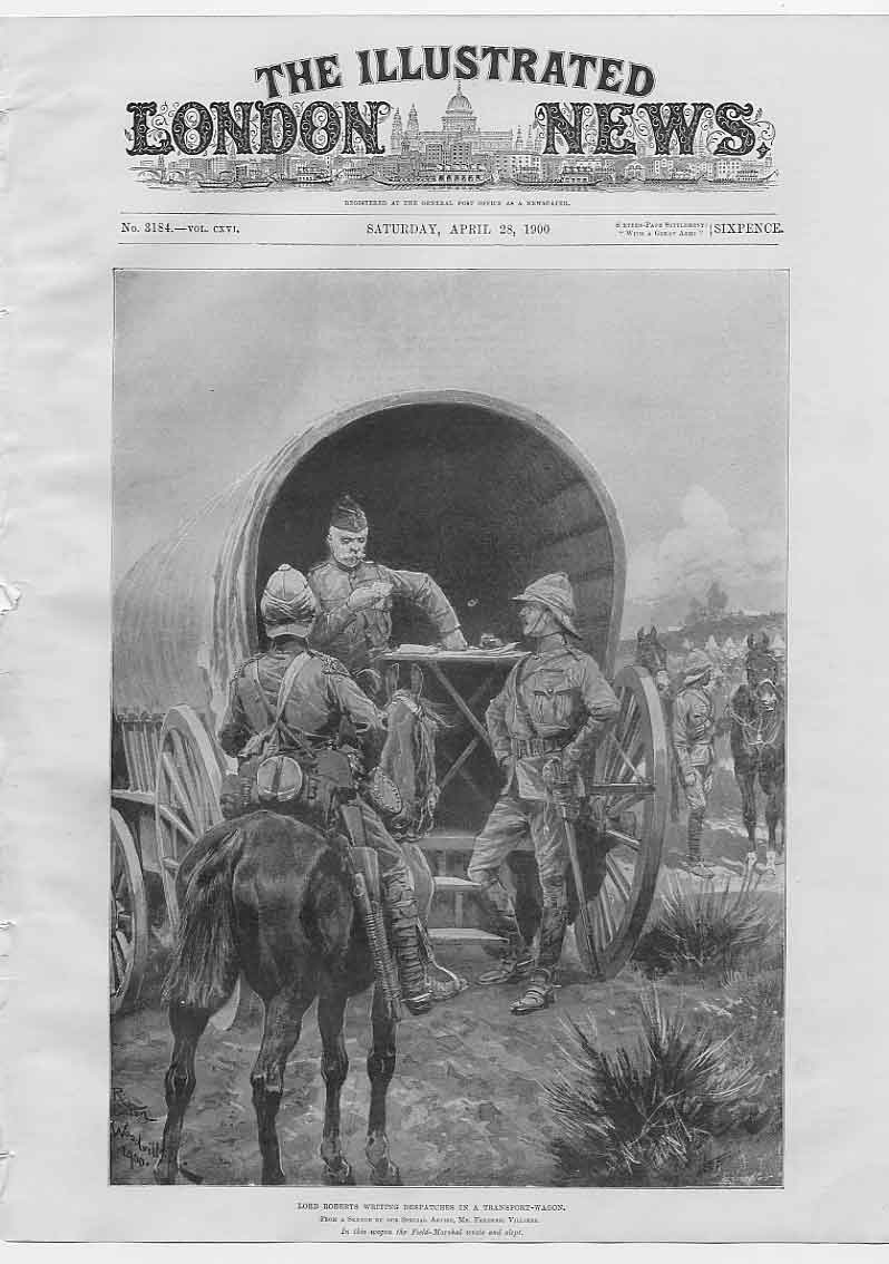 Original Old Antique Print Ge Roberts Writing Despatches Boer War