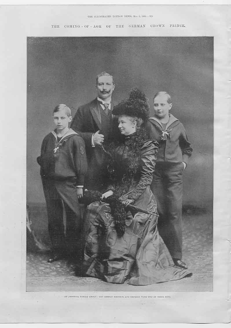 Original Old Antique Print Portrait German Crown Prince & Family 1900 Victorian