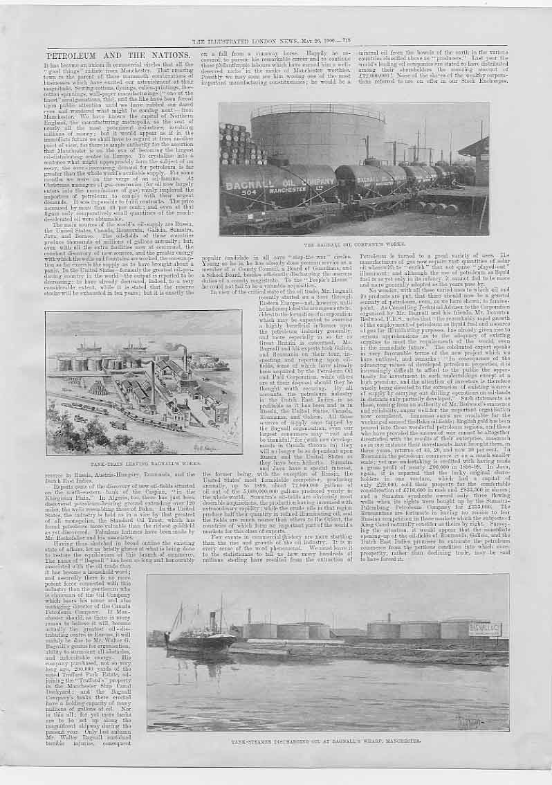 Original Old Antique Print Petroleum & The Nations 1900 20th Century