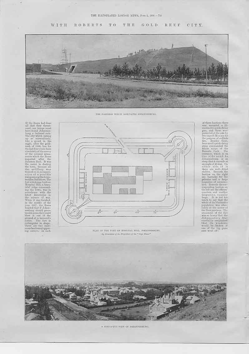 Original Old Antique Print With Roberts To Johannesburg Boer War