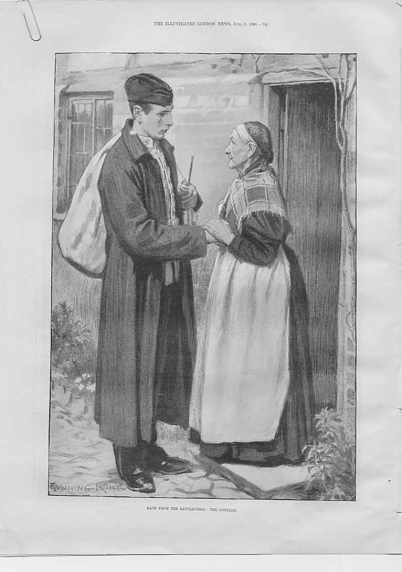 Old Antique Print Back From Battlefied Boer War Cottage Or The Hall 1900 20th